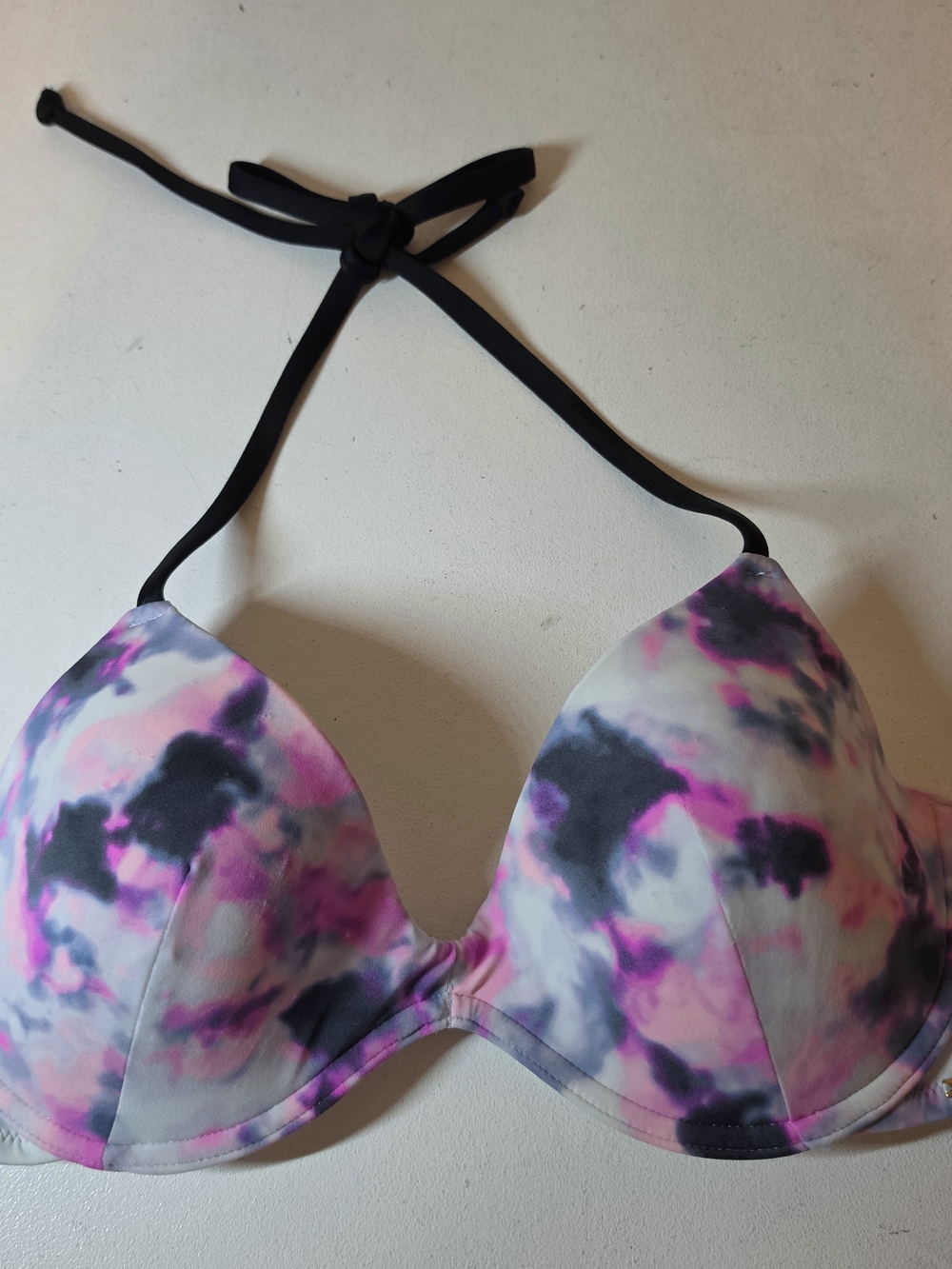 PINK Victoria's Secret Pink & Gray Tie-Dye Halter Push-Up Bikini Top